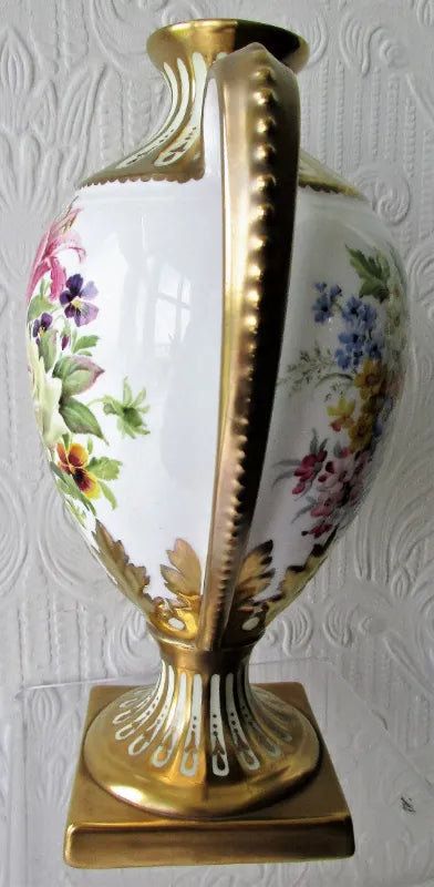 Pair of Porcelain Botanical Hand-Painted & Gilded Vases