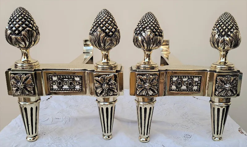 Pair of Antique English Georgian Brass Andirons
