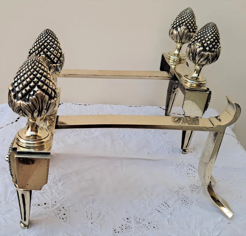 Pair of Antique English Georgian Brass Andirons