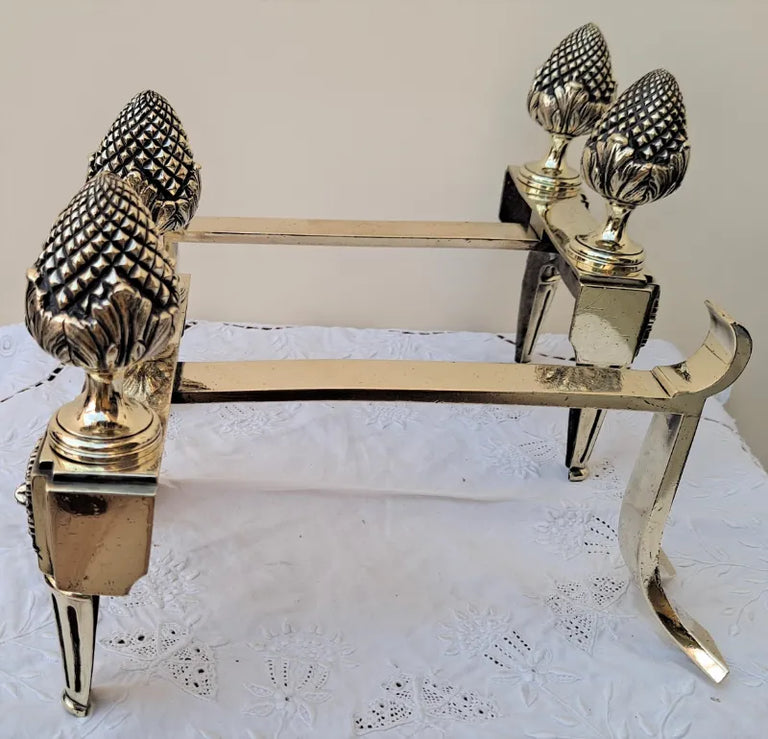 Pair of Antique English Georgian Brass Andirons