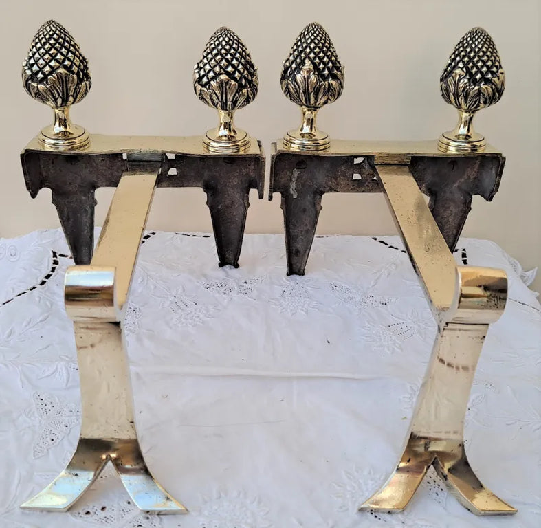 Pair of Antique English Georgian Brass Andirons