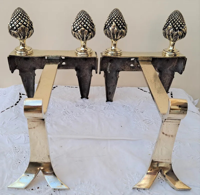 Pair of Antique English Georgian Brass Andirons