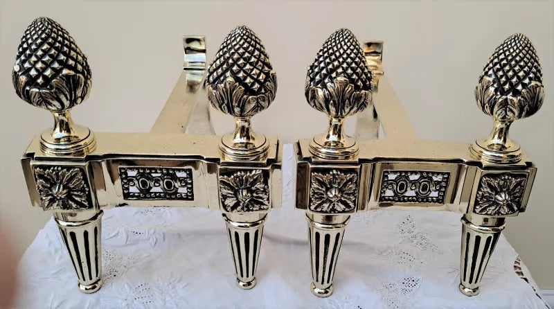 Pair of Antique English Georgian Brass Andirons