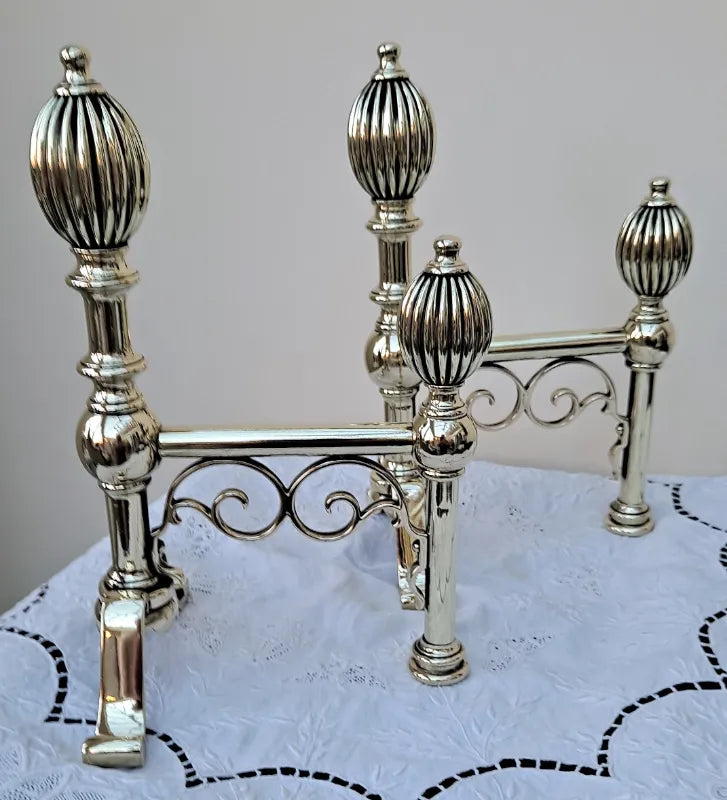 Pair of Antique English Victorian Brass Andirons