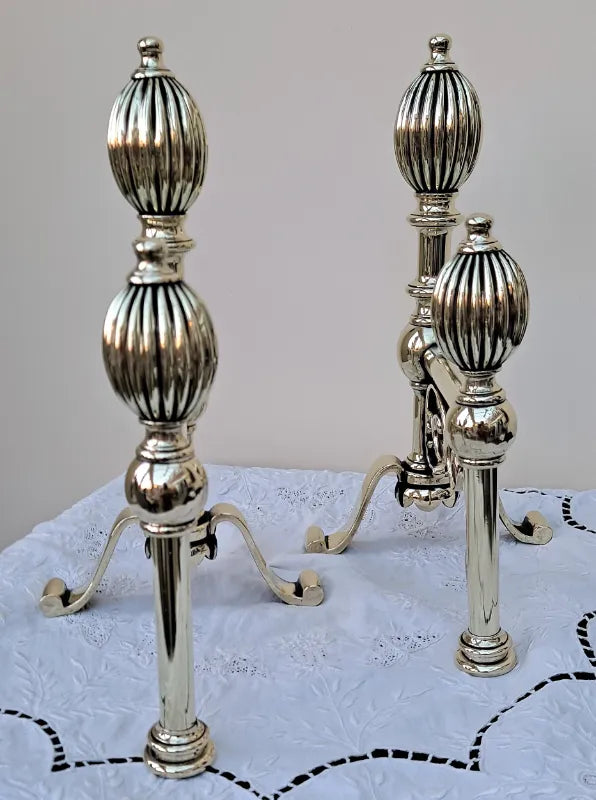 Pair of Antique English Victorian Brass Andirons