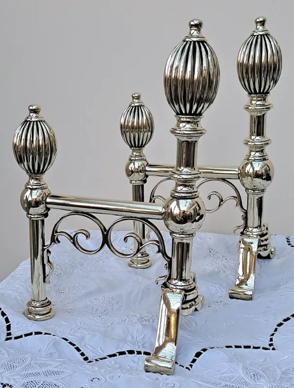 Pair of Antique English Victorian Brass Andirons