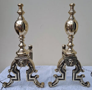 Pair of Antique English Victorian Brass Andirons