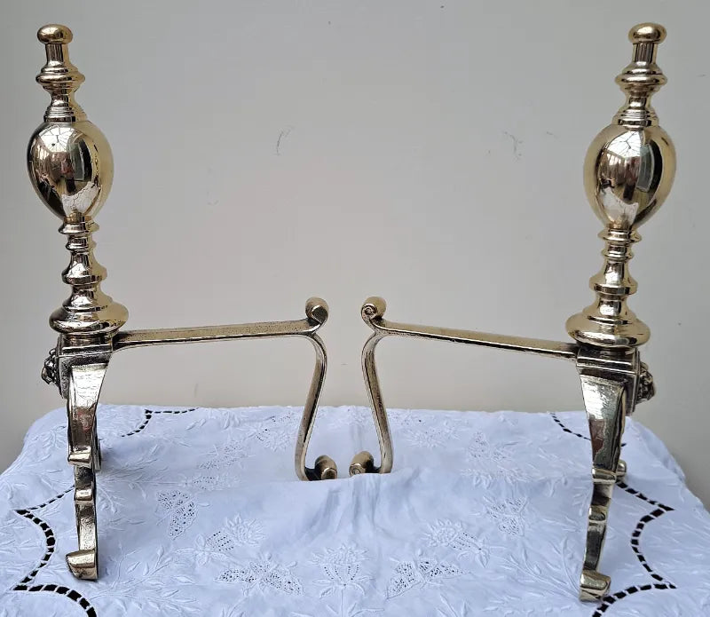 Pair of Antique English Victorian Brass Andirons