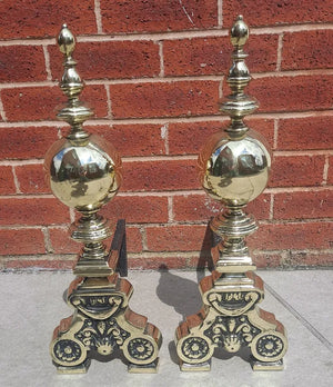 Pair of Victorian Brass and Wrought Iron Andirons
