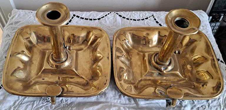Pair of Antique English Georgian Brass Chambersticks