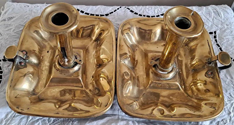 Pair of Antique English Georgian Brass Chambersticks