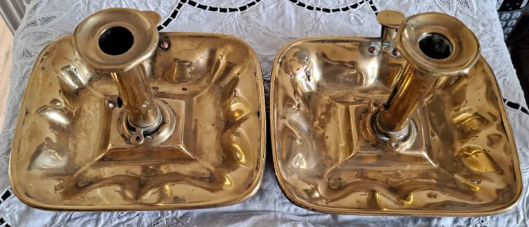 Pair of Antique English Georgian Brass Chambersticks