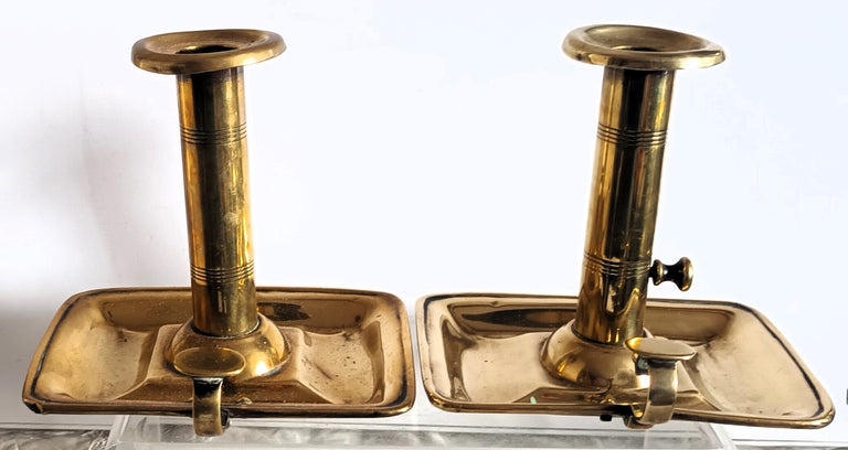 Pair of Antique English Georgian Brass Chambersticks