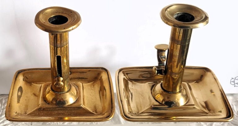 Pair of Antique English Georgian Brass Chambersticks