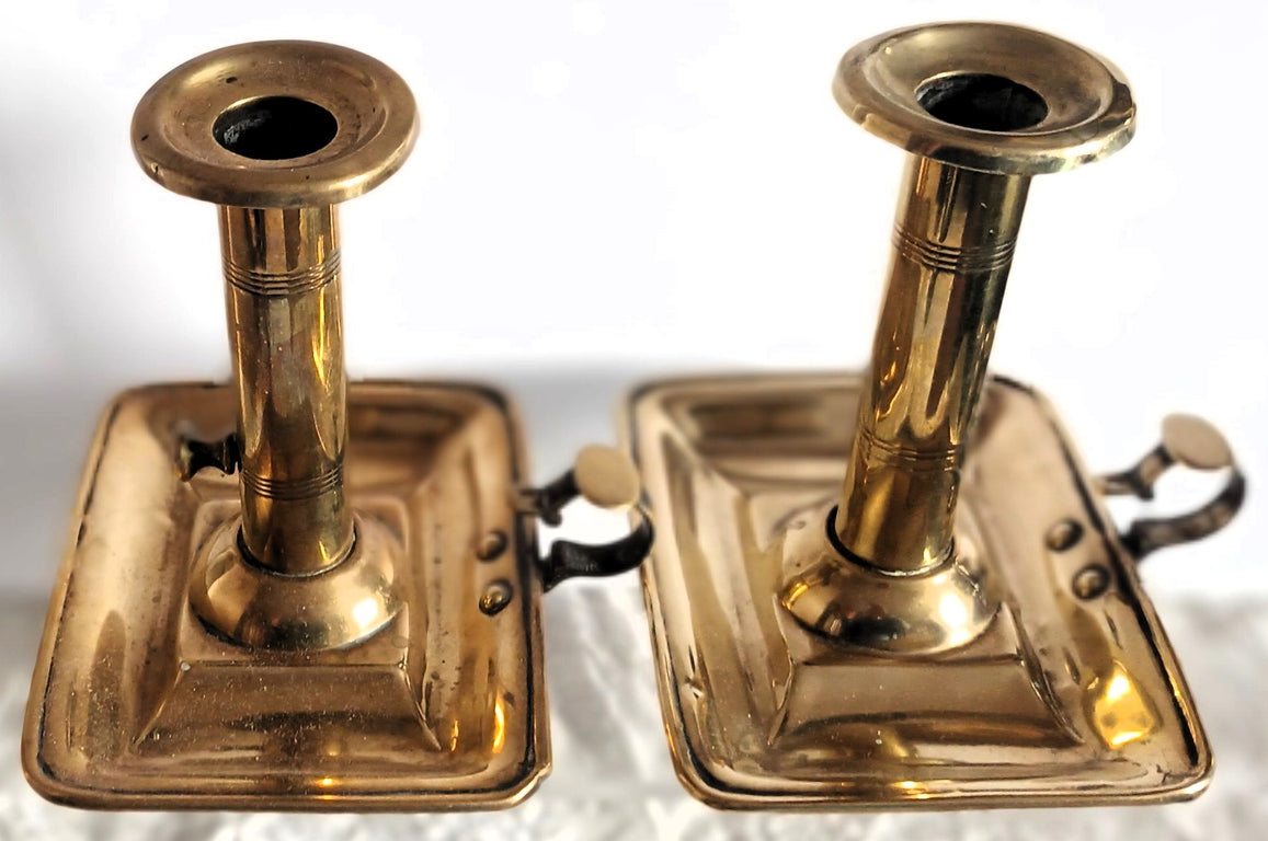 Pair of Antique English Georgian Brass Chambersticks