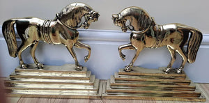Pair of Antique English Georgian Brass Chimney Horses / Door Porters