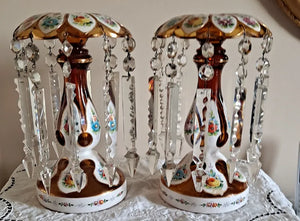 Pair of Vintage Brown and Gilt Glass Table Lustres