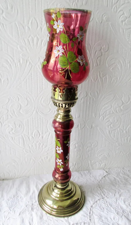 Pair of Antique English Victorian Brass & Glass Candle-lamps