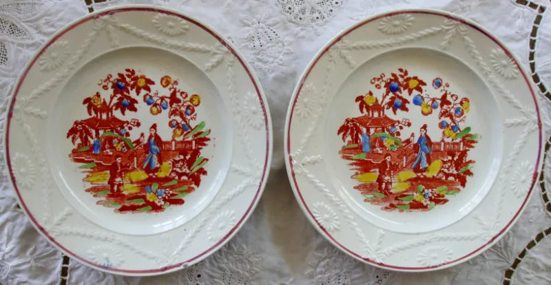 Pair of Antique Georgian Chinoiserie Tea Plates