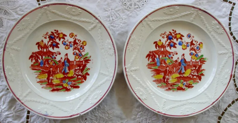 Pair of Antique Georgian Chinoiserie Tea Plates