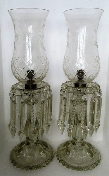 Pair of Antique English Victorian Clear Glass Candle-lustres