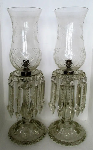 Pair of Antique English Victorian Clear Glass Candle-lustres