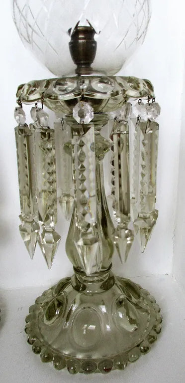Pair of Antique English Victorian Clear Glass Candle-lustres