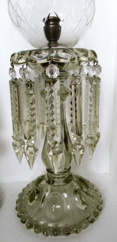 Pair of Antique English Victorian Clear Glass Candle-lustres