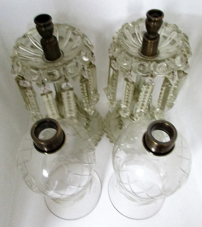 Pair of Antique English Victorian Clear Glass Candle-lustres