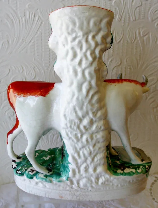 Pair of Antique Victorian Staffordshire Cow & Calf Spill Vases