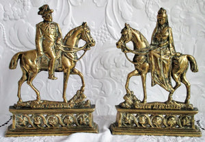 Pair of Antique Brass Chimney Ornaments ~ "King Edward VII & Queen Alexandra"