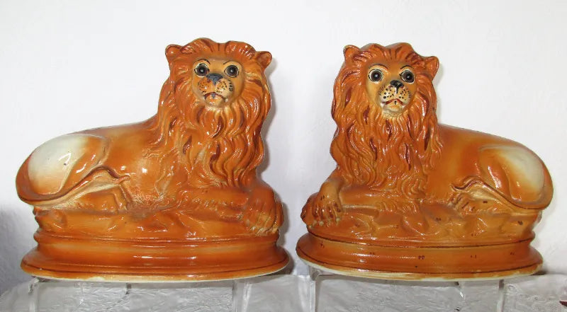 Pair of Antique Edwardian Staffordshire Lions