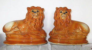 Pair of Antique Edwardian Staffordshire Lions