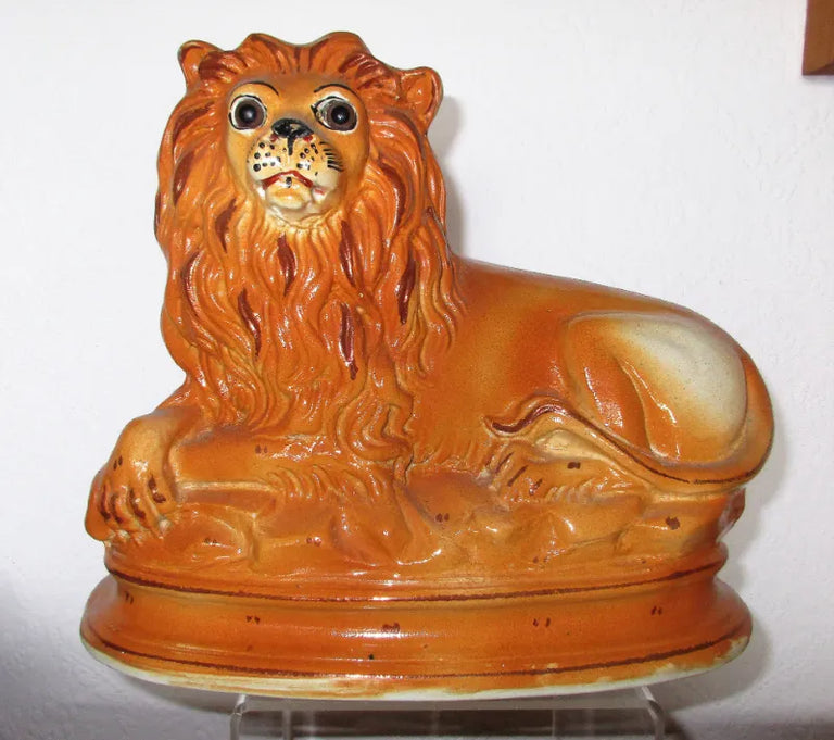Pair of Antique Edwardian Staffordshire Lions