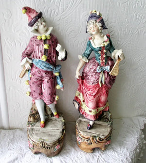 Pair of Vintage French Earthenware "Carnival" Figurines