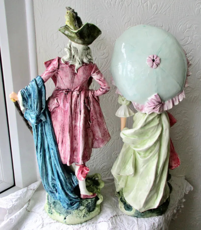 Pair of Antique French Faience Figurines  ~ A Gallant and his Lady