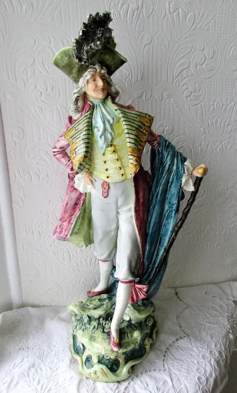 Pair of Antique French Faience Figurines  ~ A Gallant and his Lady