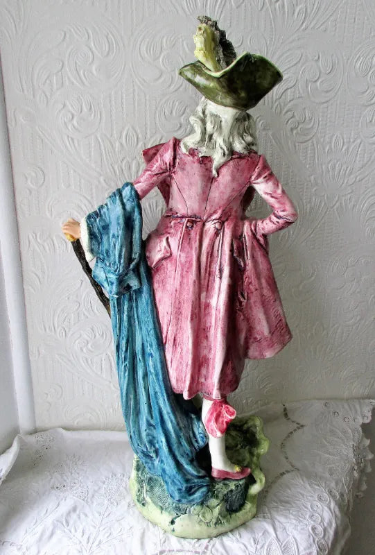 Pair of Antique French Faience Figurines  ~ A Gallant and his Lady