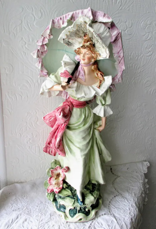 Pair of Antique French Faience Figurines  ~ A Gallant and his Lady