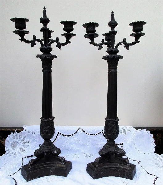 Pair of Antique French Second Empire "Faux Bronze" Candelabra