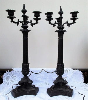 Pair of Antique French Second Empire "Faux Bronze" Candelabra