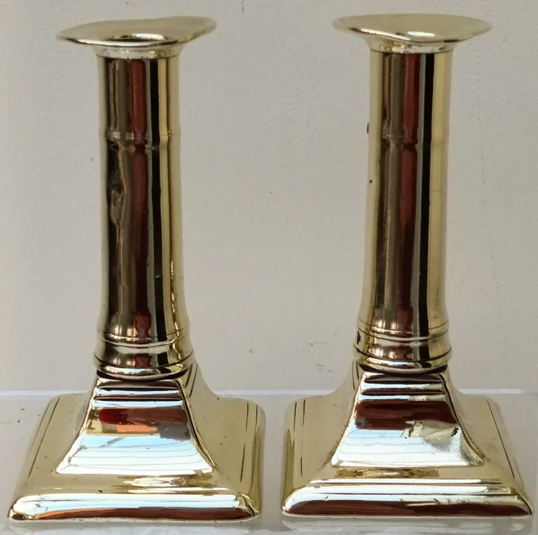 Pair of Antique English Georgian Brass Candlesticks