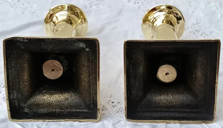 Pair of Antique English Georgian Brass Candlesticks