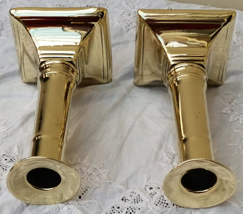 Pair of Antique English Georgian Brass Candlesticks