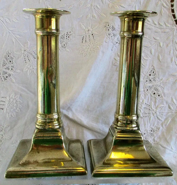 Pair of Antique English Georgian Brass Candlesticks