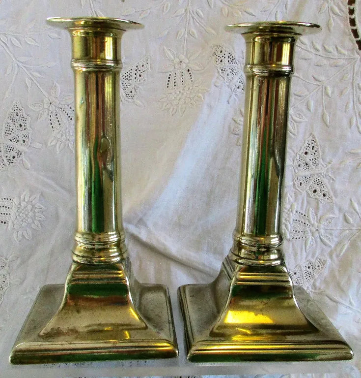 Pair of Antique English Georgian Brass Candlesticks