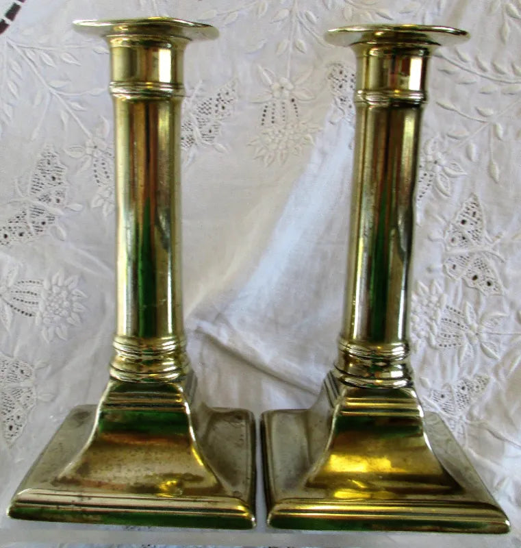 Pair of Antique English Georgian Brass Candlesticks