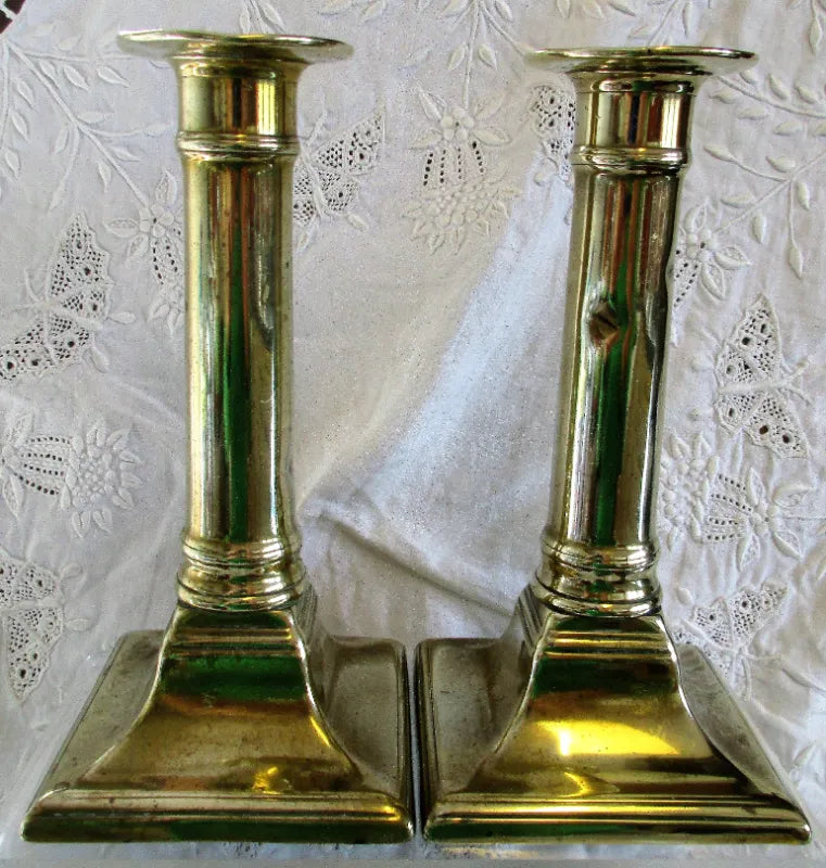 Pair of Antique English Georgian Brass Candlesticks