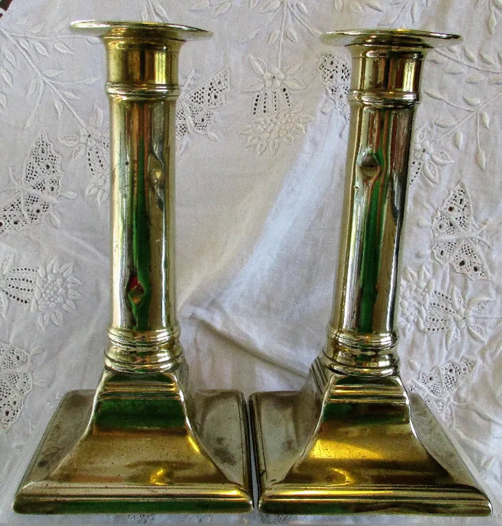 Pair of Antique English Georgian Brass Candlesticks