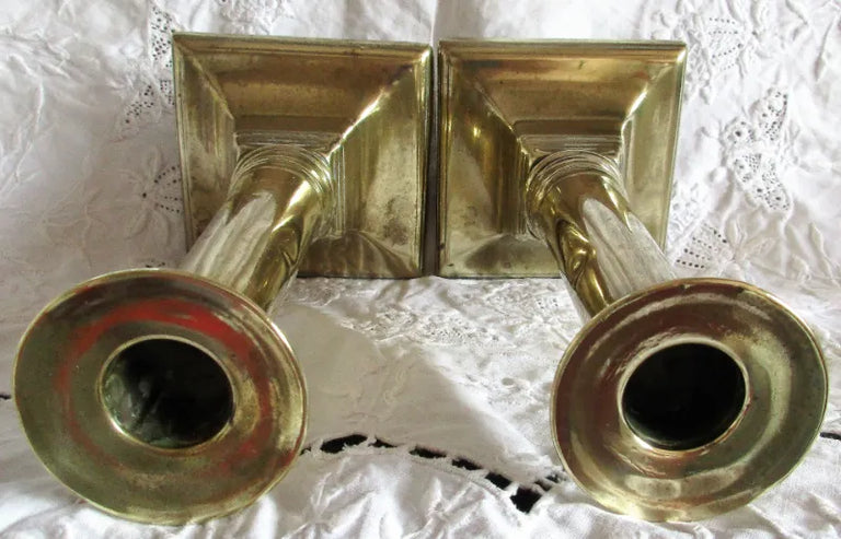 Pair of Antique English Georgian Brass Candlesticks
